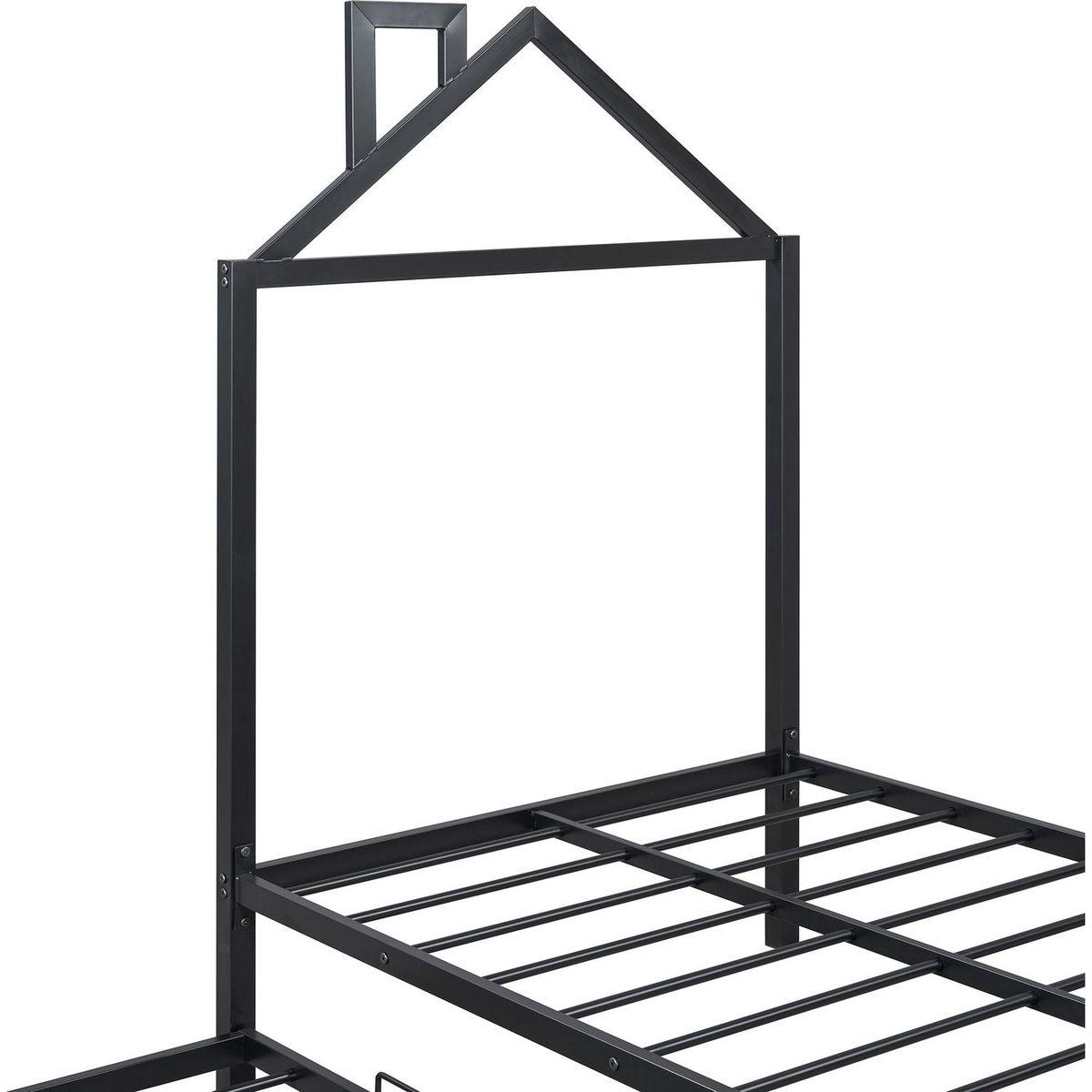 Twin Size Metal Platform Bed with two drawers,House-Shaped Headboard Design, Black