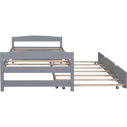 Twin Size Platform Bed with Twin Size Trundle, Gray