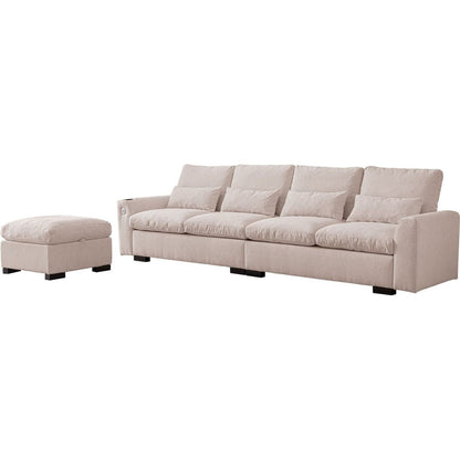 114.5"Modern Modular L Shaped Chenille Sofa Couch Reversible Ottoman With Storage Removable and Washable Cushions Sofa With USB Ports & Cup Holder For Living Room