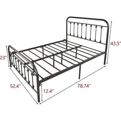 FULL Metal Platform Bed Frame with Headboard / Strong Slat Support / No Box Spring Needed / Easy Assembly BLACK