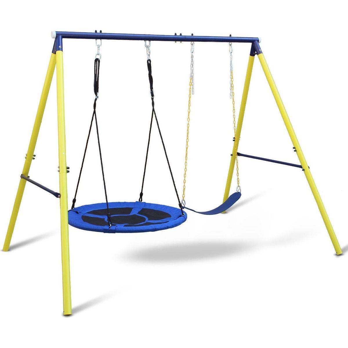 Indoor/Outdoor Metal Swing Set with Safety Belt for Backyard