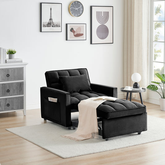 Sofa bed chair 3 in 1 convertible, recliner, single recliner, suitable for small Spaces with adjustable back black