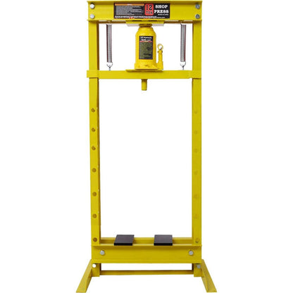 Hydraulic Shop Press, 12-Ton Capacity, Floor Mount, with Press Plates, H-Frame Garage Floor Press, Adjustable Working Table Height,, yellow