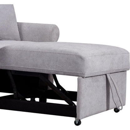 Chenille Convertible Sleeper Chair with Adjustable Backrest, 3 IN 1 Lounger Chair Turns Into Bed, Single Bed for Living Room, Gray