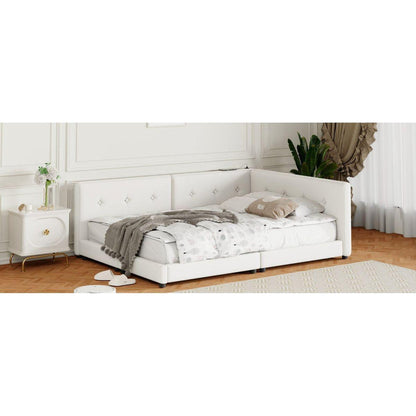 Upholstered Queen Size platform bed with USB Ports, Beige