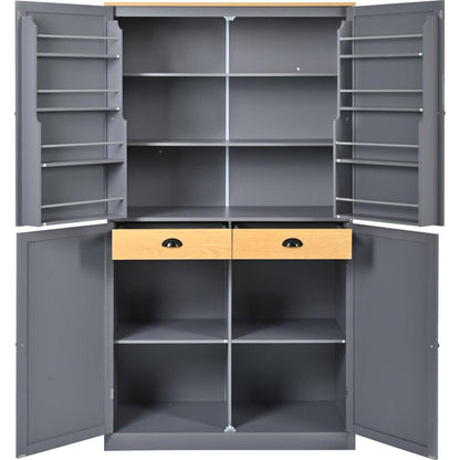 [Assembly Video Provided]40.2x20x71.3inch High Freestanding Kitchen Pantry Large Cupboard Storage Cabinet with 2 Drawers, 2 Adjustable Shelves, 8 Door Shelves for Kitchen, Dining Room,Gray