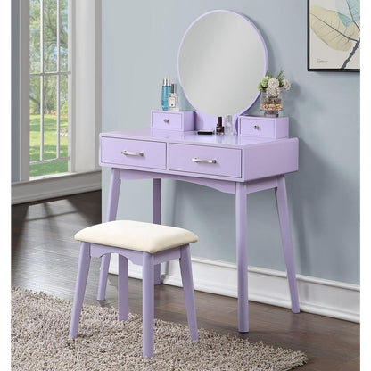 Liannon Contemporary Wood Vanity and Stool Set, Purple