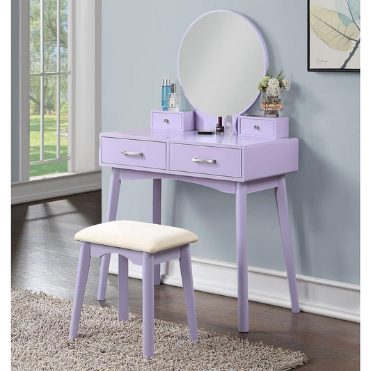 Liannon Contemporary Wood Vanity and Stool Set, Purple