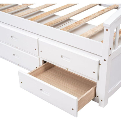 Twin Size Platform Storage Bed Solid Wood Bed with 6 Drawers,White