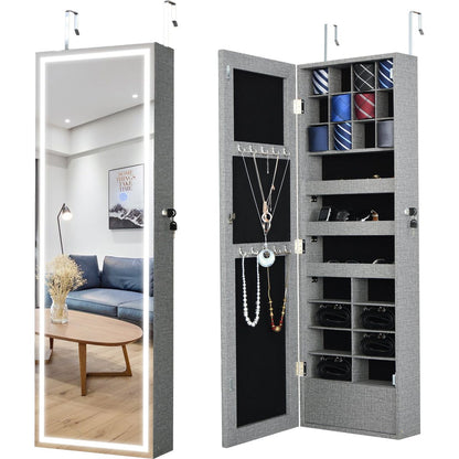 Fashion Simple Jewelry Storage Mirror Cabinet With LED Lights Can Be Hung On The Door Or Wall