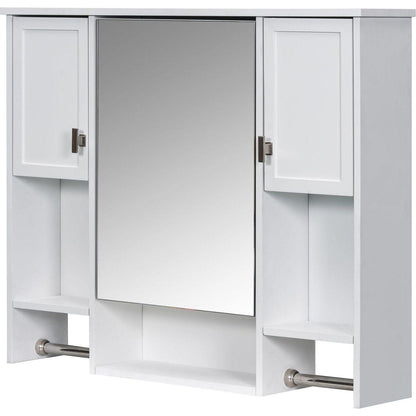 35" x 28" Modern Wall Mounted Bathroom Storage Cabinet, Bathroom Wall Cabinet with Mirror, Medicine Cabinet with Towels Bar