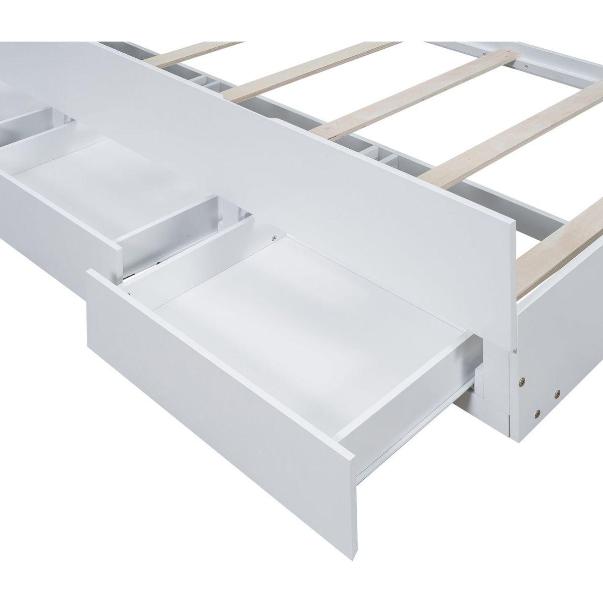 Twin Size Platform Bed with Storage LED Headboard, Twin Size Trundle and 3 Drawers, White