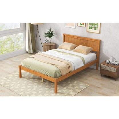 Platform Bed Frame with Headboard, Wood Slat Support, No Box Spring Needed, Full, Oak