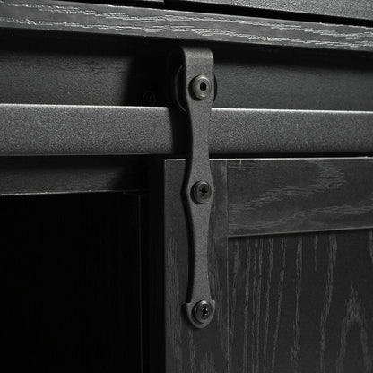 53.7" Farmhouse Kitchen Island with Power Outlet, 2 Sliding Barn Door Kitchen Storage Island with Drop Leaf, Spice Rack Rolling Kitchen Cart on Wheels, for Home, Kitchen and Dining Room, Black