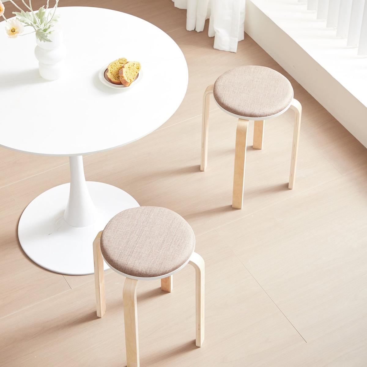 Set of 4 Stackable Stools, Round Backless Chairs for Dining Room, Kitchen, Classroom(Coffee color) - Streamdale Furniture