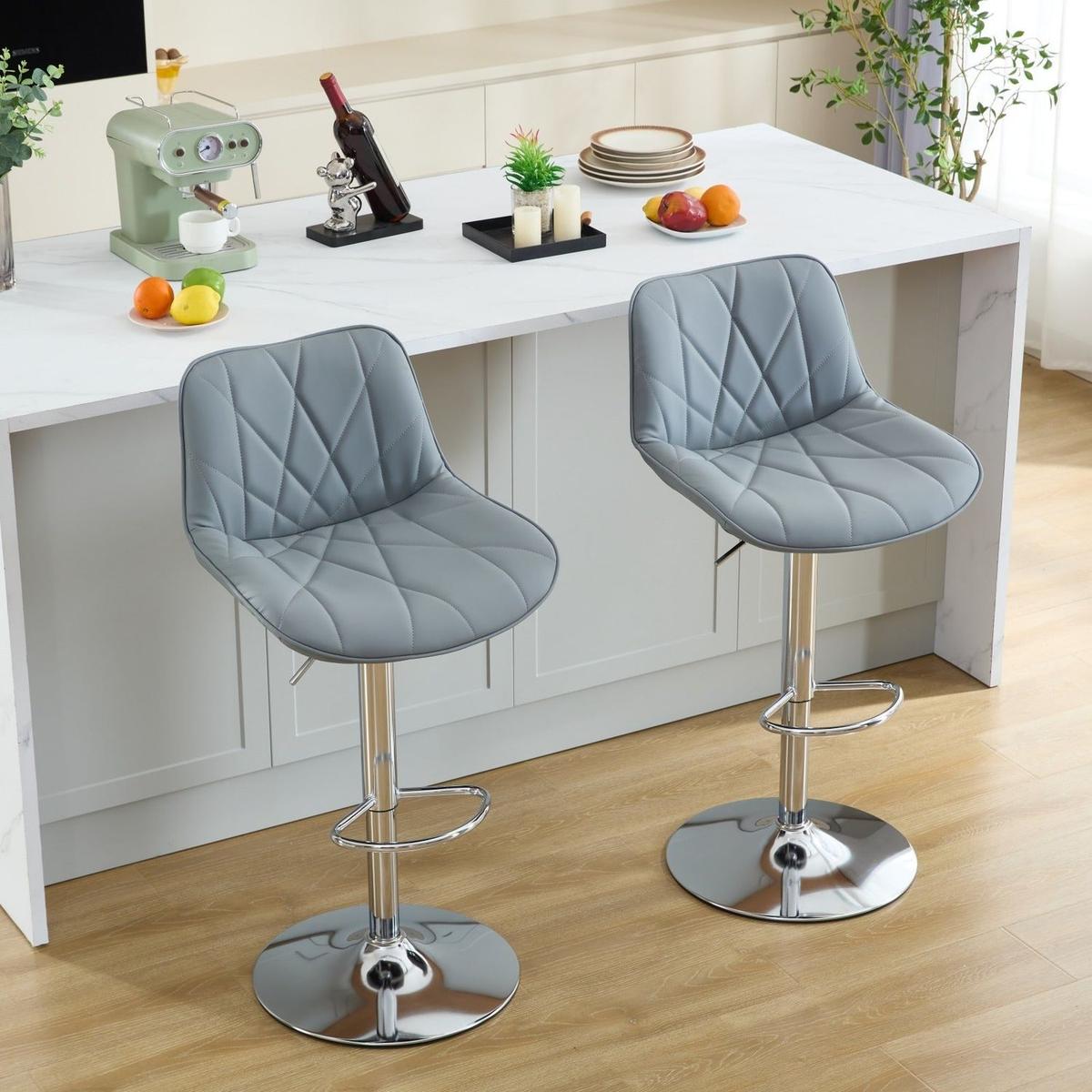 Counter Height Bar Stools Kitchen Island Barstools Adjustable Swivel Counter Stool Bar Height Island Chairs with Back,Set of 2,Gray