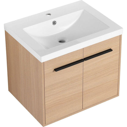 LEVISTAR Oak 24 Inch Bathroom Vanity with resin Countertop Sink, 2 Doors Bathroom Cabinet Set