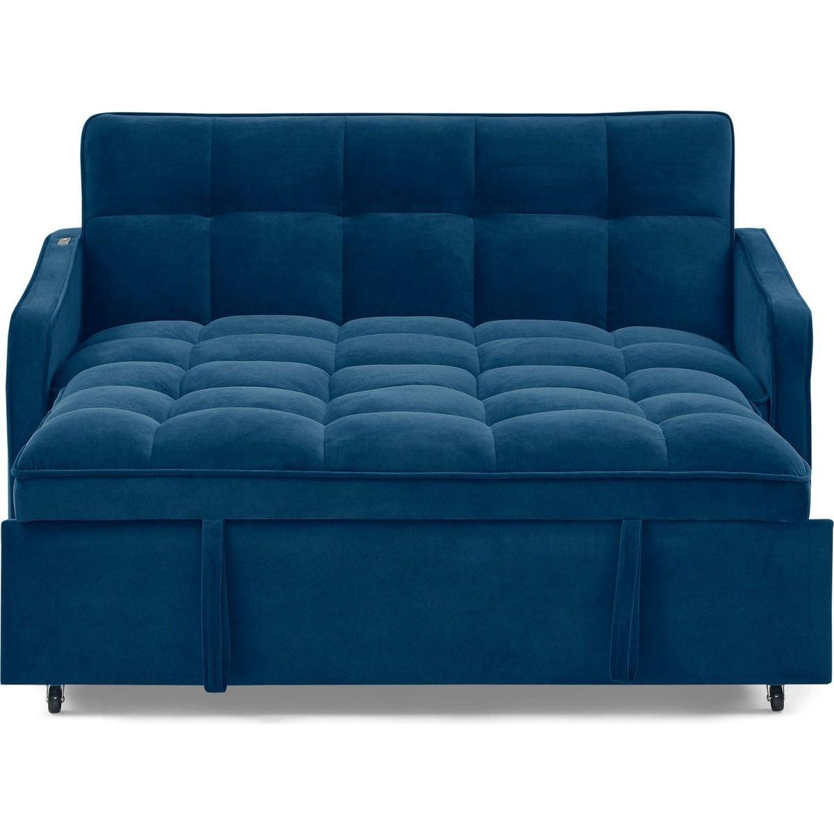 Loveseats Sofa Bed with Pull-out Bed,Adjustable Back and Two Arm Pocket,TypeC and USB Charging with Copper nail,Blue (47"x53"x31")