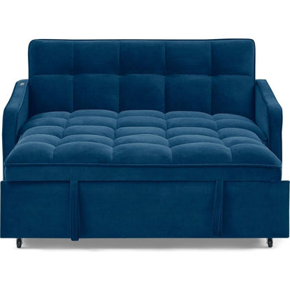 Loveseats Sofa Bed with Pull-out Bed,Adjustable Back and Two Arm Pocket,TypeC and USB Charging with Copper nail,Blue (47"x53"x31")