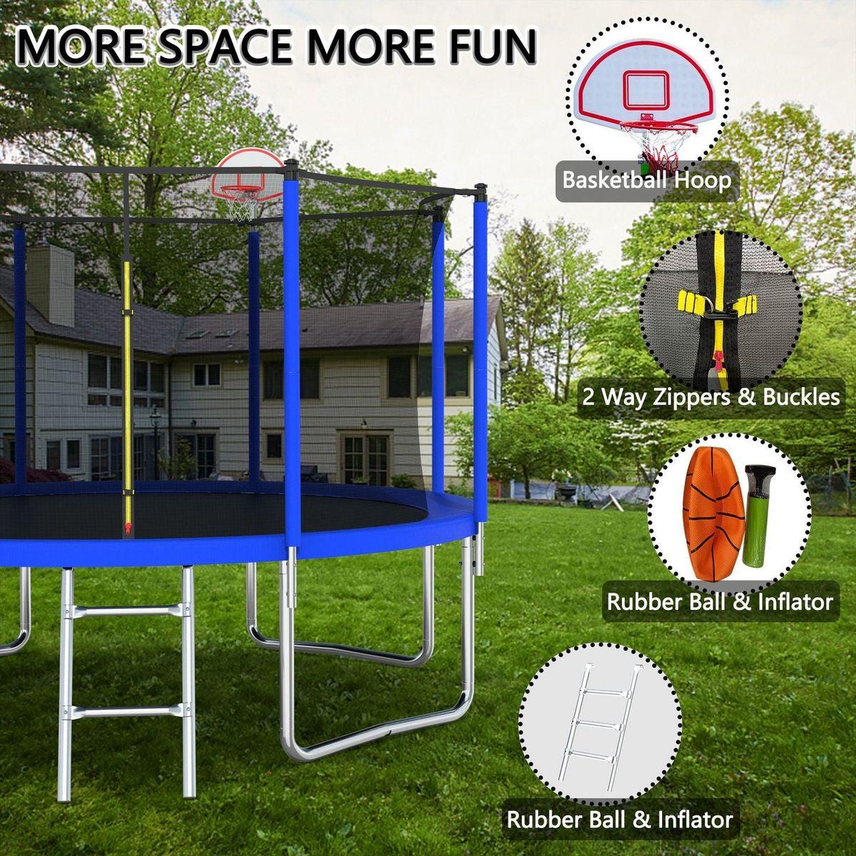 12FT Trampoline for Kids & Adults with Basketball Hoop and Ball, Recreational Trampolines with Safety Enclosure for Back Yard Outdoor