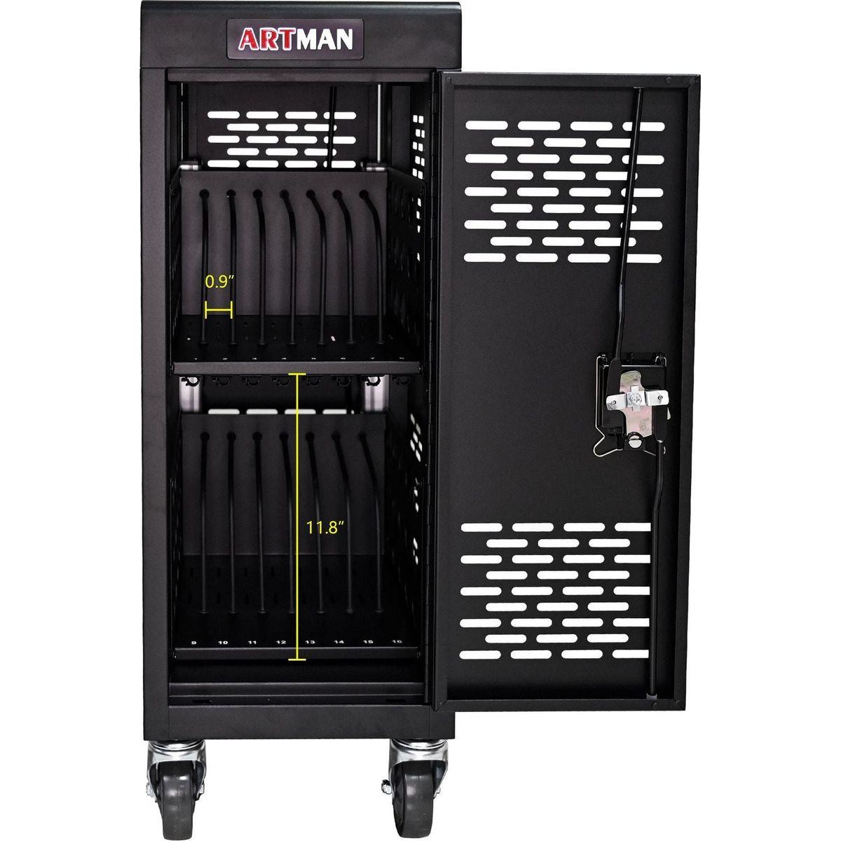 16-Compartment Removable Locking Charging Cabinet for Laptop, Chromebook-Black