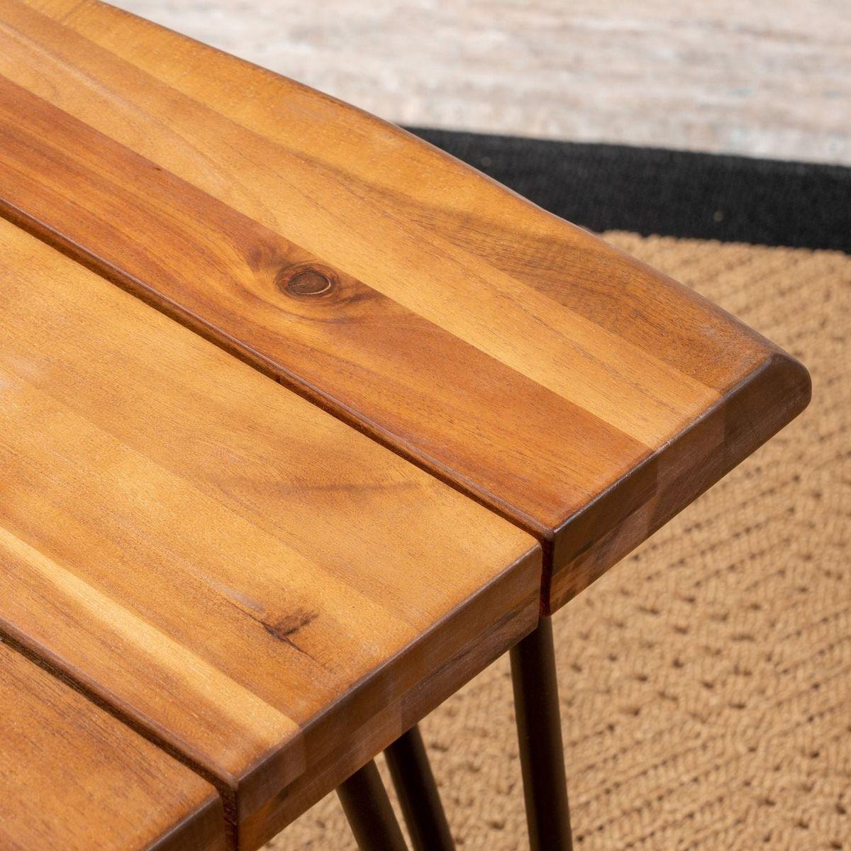 ZION INDUSTRIAL WOOD AND METAL COFFEE TABLE WITH ACCENT TABLE
