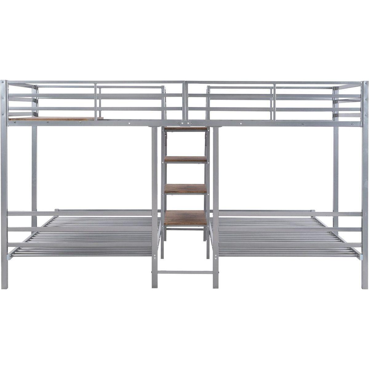 Metal Twin over Twin & Twin Bunk Bed, Triple Bunk Bed with Storage Shelves Staircase, Silver