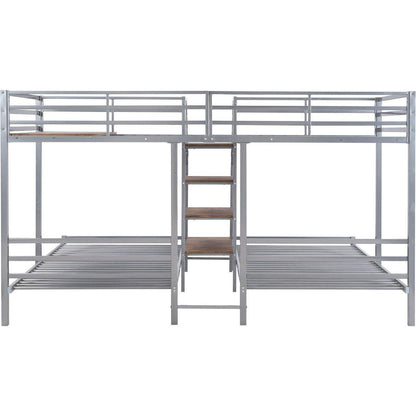Metal Twin over Twin & Twin Bunk Bed, Triple Bunk Bed with Storage Shelves Staircase, Silver