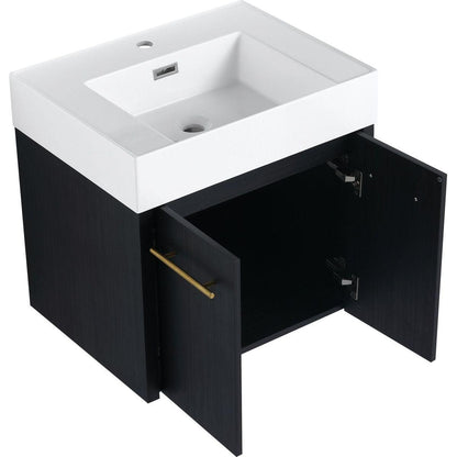 24 Inch Wall-Mounted Bathroom Vanity with Sink, Thick Edged Resin Basin, KD-Package