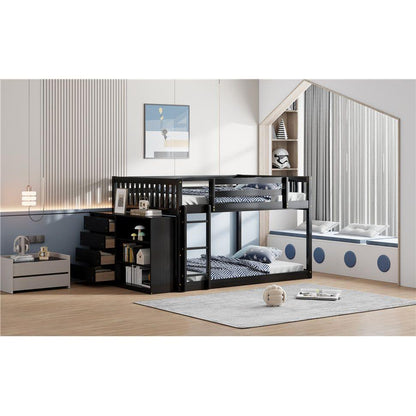 Full over Full Bunk Bed with 4 Drawers and 3 Shelves-Espresso