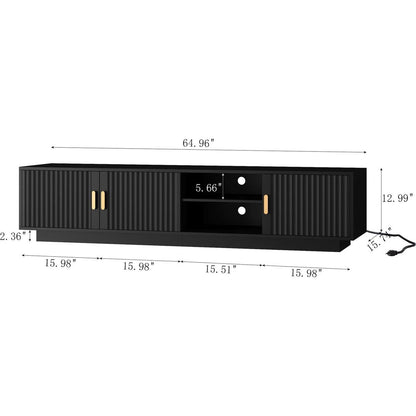 Mid Century Modern TV Stand with LED Lights for 80 Inch TV, Entertainment Center Wooden TV Stand, TV Stand Desk Media Cabinet with Storage for Living Room Bedroom