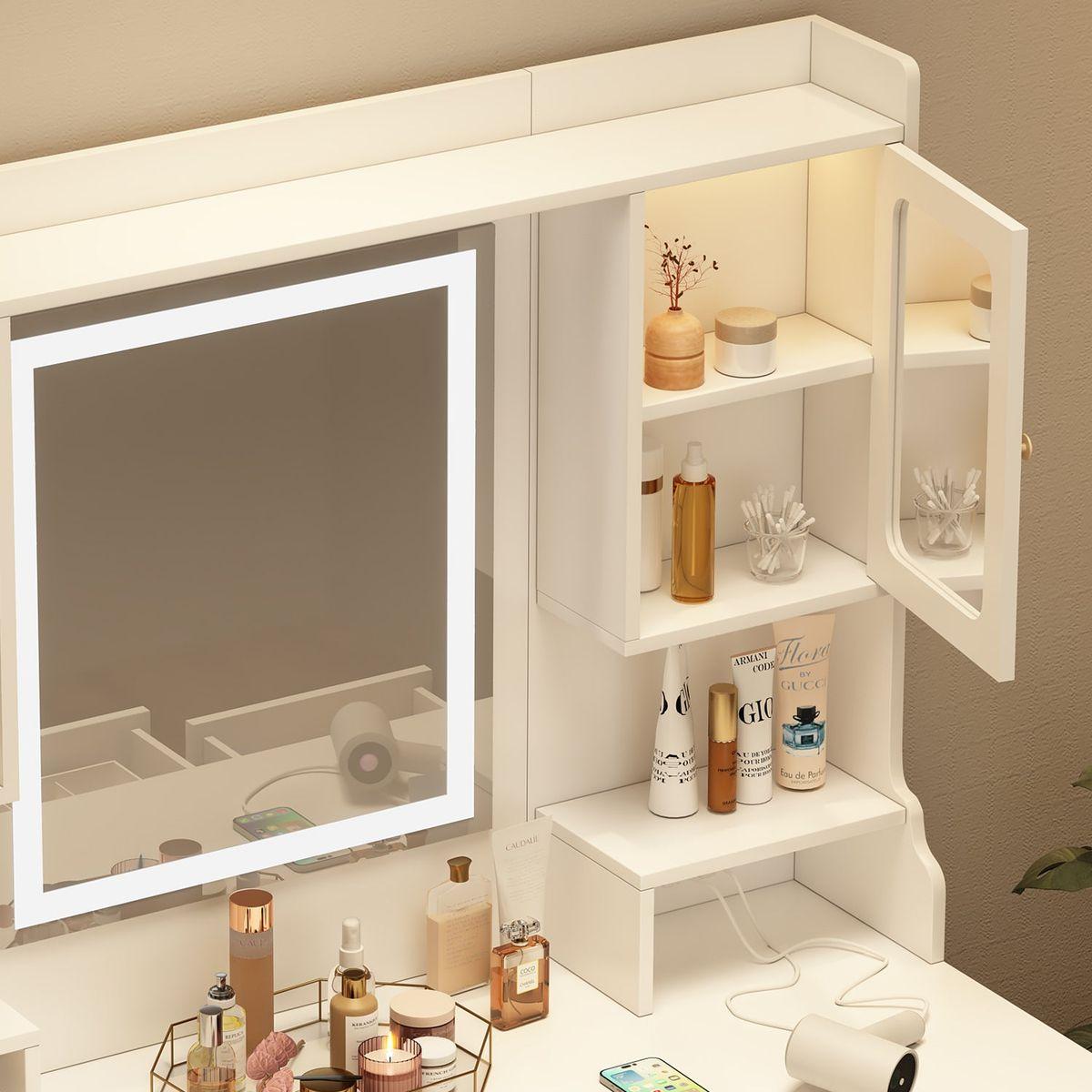 Large Vanity Table Set Makeup Vanity Dressing Table with Mirror, 6 Drawers & Shelves, Dresser Desk