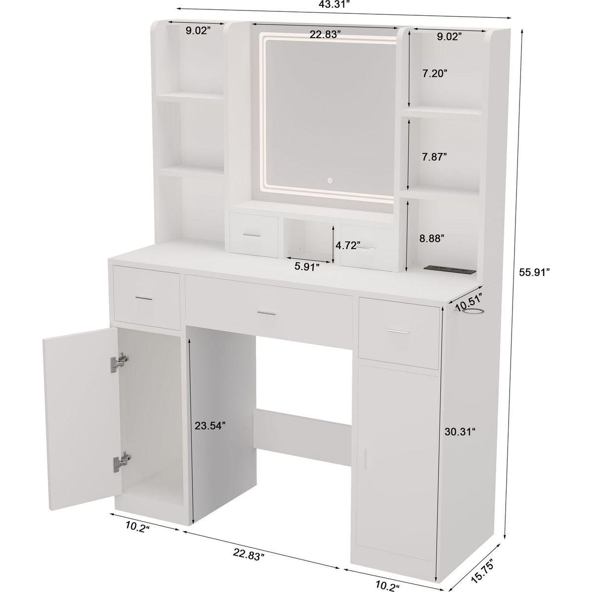 Newly designed smart mirror dressing table with drawers and storage cabinet, dressing table with dressing pad for bedroom, dressing room