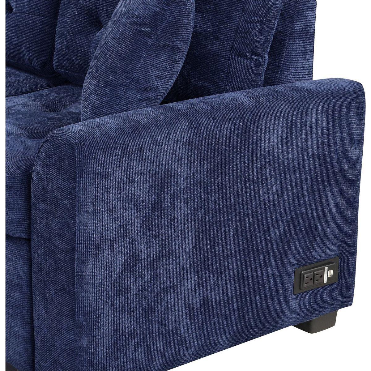 82.6" L-shape Sofa Bed Pull-out Sleeper Sofa with Wheels, USB Ports, Power Sockets for Living Room, Navy Blue