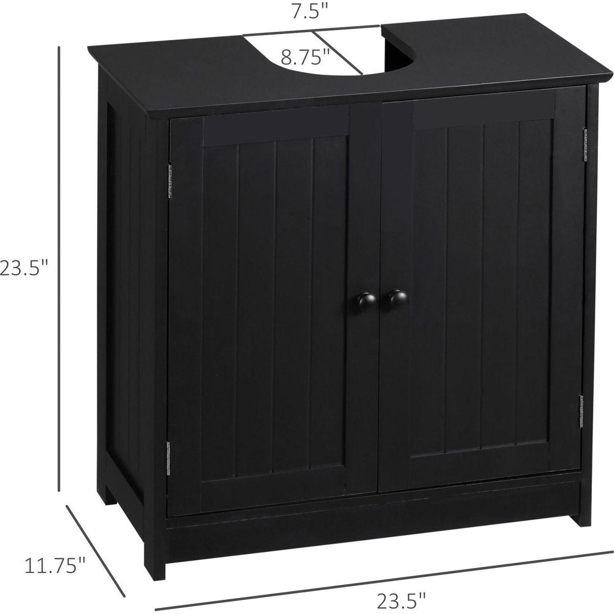 Under Sink Bathroom Cabinet with 2 Doors and Shelf, Pedestal Sink Bathroom Vanity Cabinet, Black