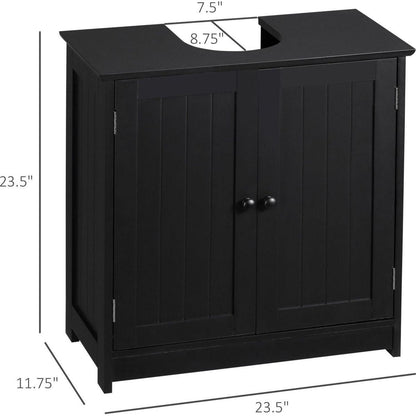 Under Sink Bathroom Cabinet with 2 Doors and Shelf, Pedestal Sink Bathroom Vanity Cabinet, Black