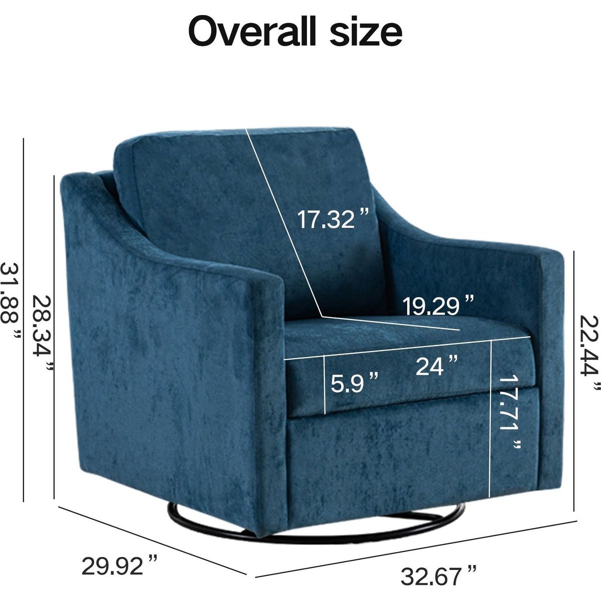 Large swivel chair, upholstered armchair, modern chair, skin-friendly gradient color linen fabric, comfortable to sit. Suitable for reception living room, Navy Blue