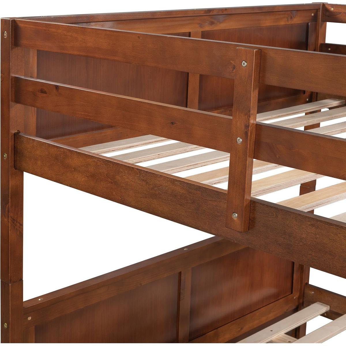 Full Over Full Bunk Bed with Twin Size Trundle, Walnut