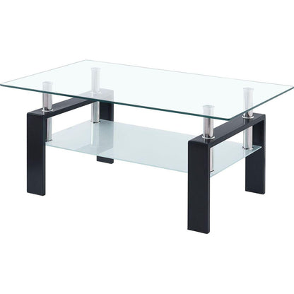 Tempered Clear Glass Coffee Table, 2-Layers Coffee Table Living Room Center Table