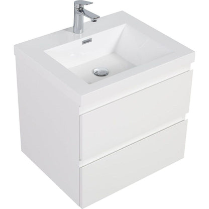 24" Floating Bathroom Vanity with Sink, Modern Wall-Mounted Bathroom Storage Vanity Cabinet with Resin Top Basin and Soft Close Drawers, Glossy White