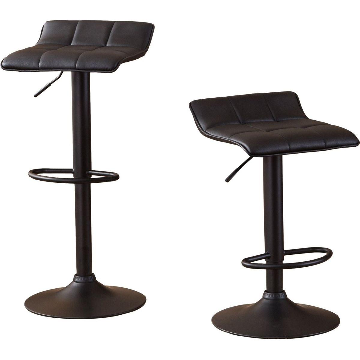 Belham Swivel Black Bonded Leather Adjustable Bar Stool, Set of 2