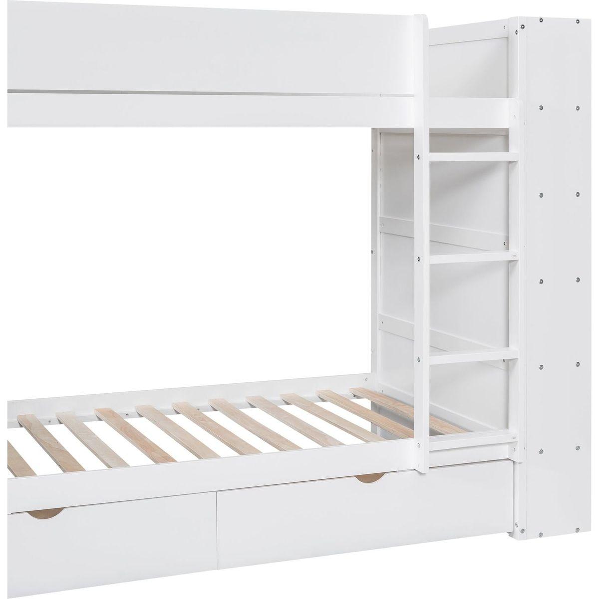 Twin over Twin Bunk Bed With 2 Drawers and Multi-layer Cabinet, White