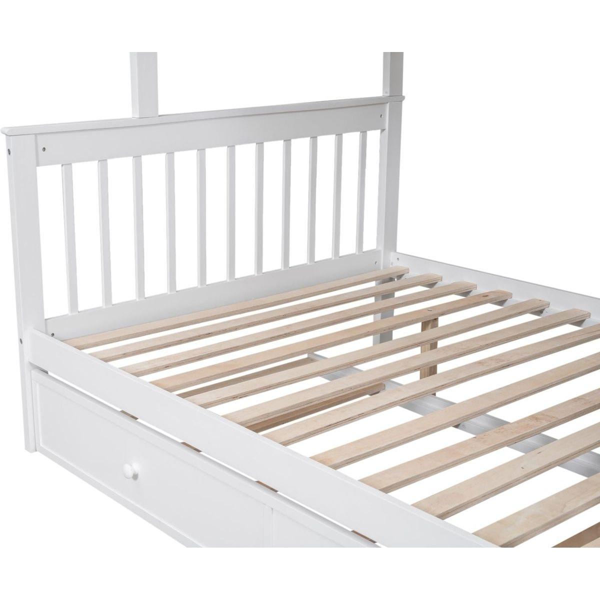 Twin-Over-Full Bunk Bed with Twin size Trundle, Storage and Guard Rail for Bedroom, Dorm, for Adults, White