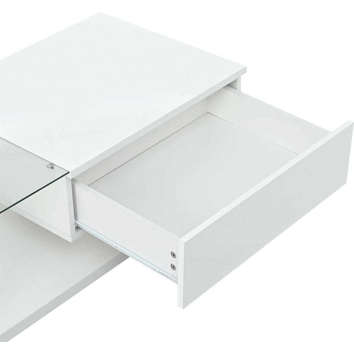 Modern Coffee Table with Tempered Glass, Wooden Cocktail Table with High-gloss UV Surface, Modernist 2-Tier Rectangle Center Table for Living Room, White