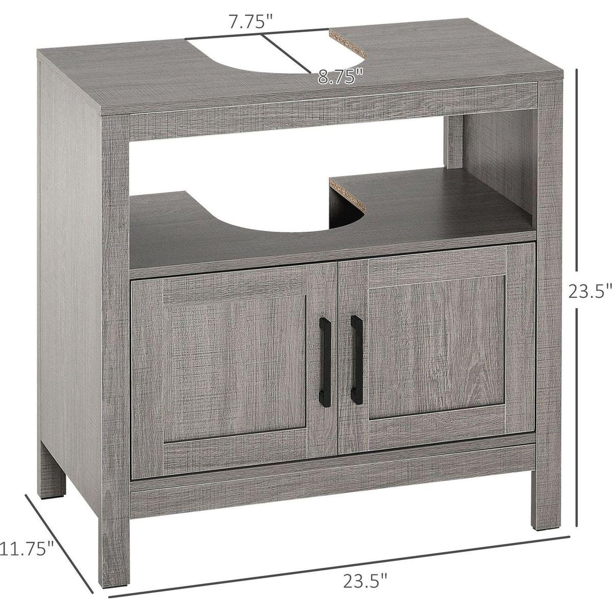 kleankin Pedestal Sink Storage Cabinet, Bathroom Under Sink Cabinet with 2 Doors and Open Shelf, Bathroom Vanity, Gray