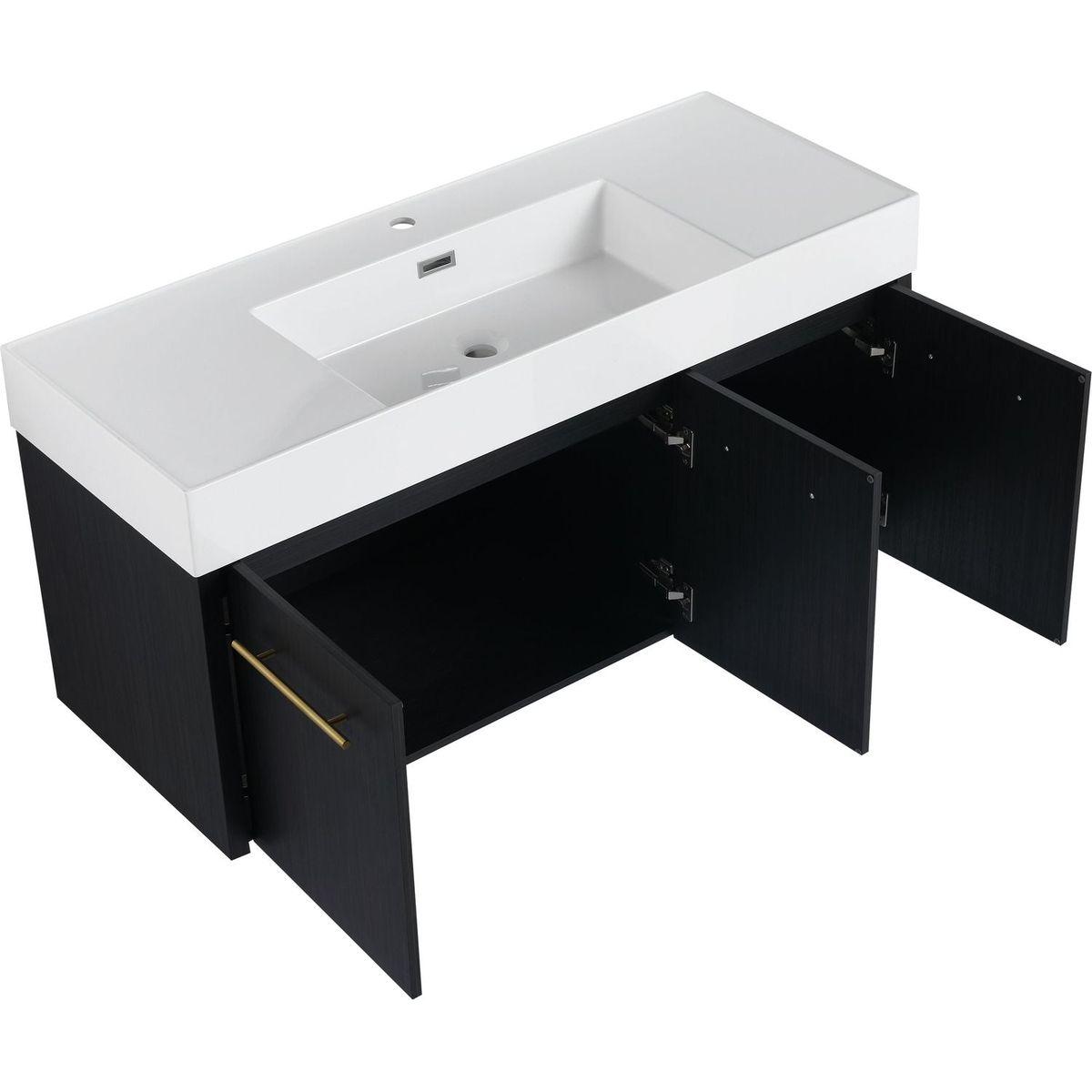 48 Inch Wall-Mounted Bathroom Vanity with Sink, Thick Edged Resin Basin, KD-Package