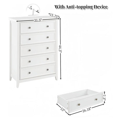 Modern 5 Drawers Dresser 5 Drawers Cabinet,Chest of Drawers Closet Organizers and Storage Clothes Storage Drawers Cabinet for Living Room, Farmhouse Dresser Organizer WHITE