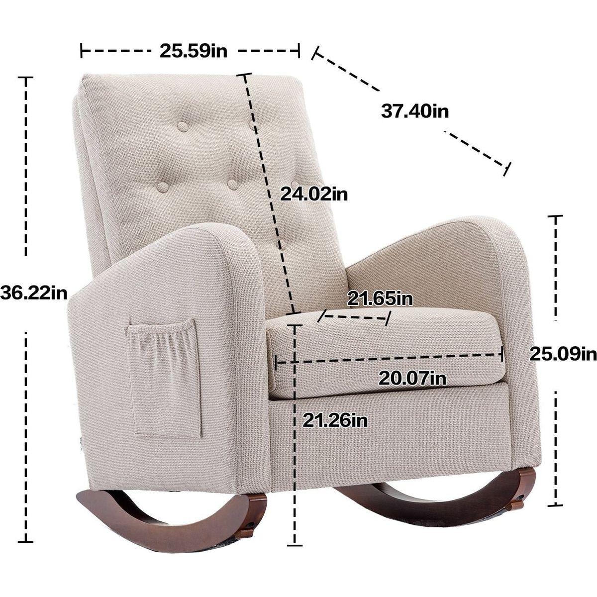 High Back Rocking Chair Nursery Chair .Comfortable Rocker Fabric Padded Seat .Modern High Back Armchair