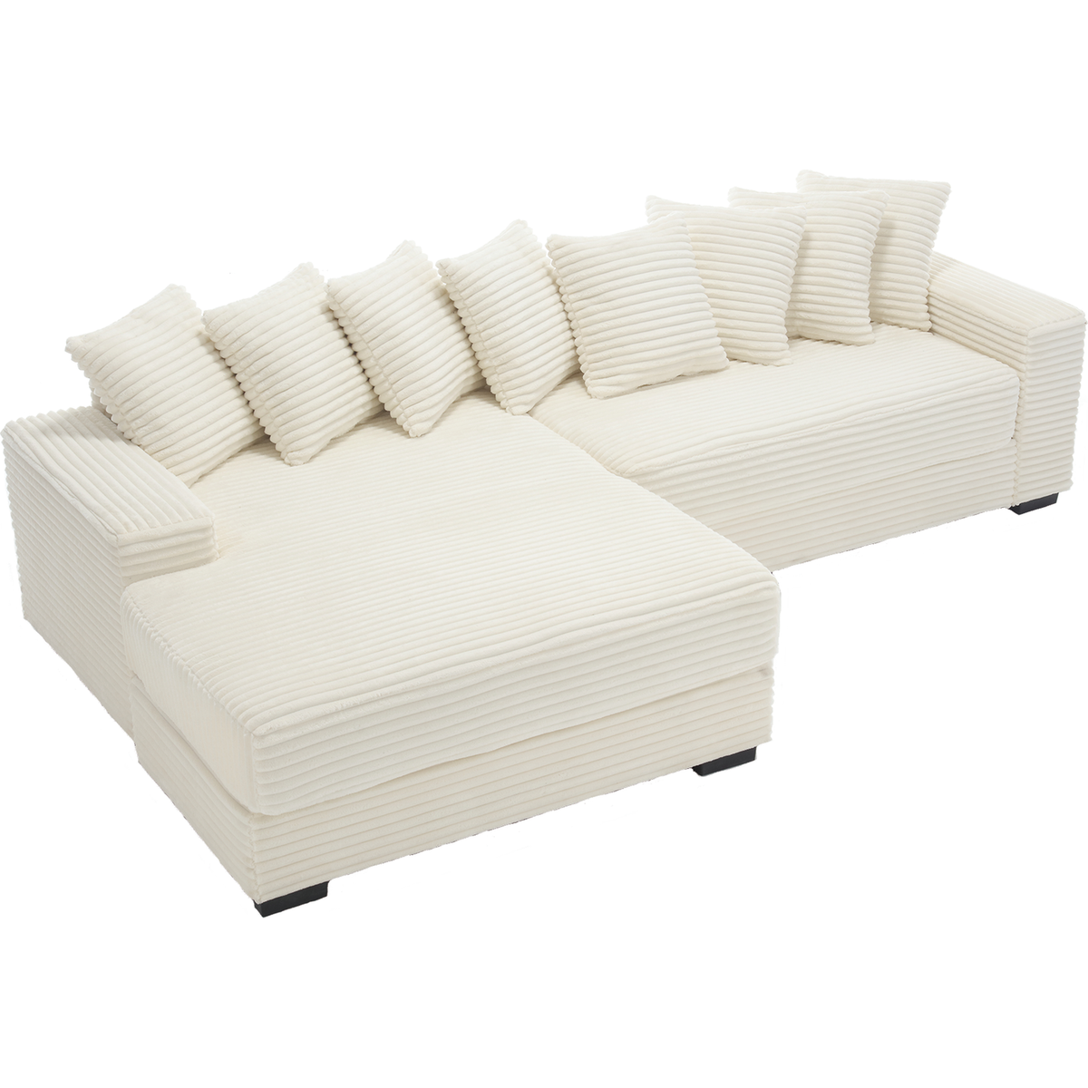 Oversized Two-Piece Couches, L Shaped Sofa, Corduroy, Left Chaise Daybed,with Armrests,Eight Throw Pillows,Corner Sofa,Easy To Assemble, Beige