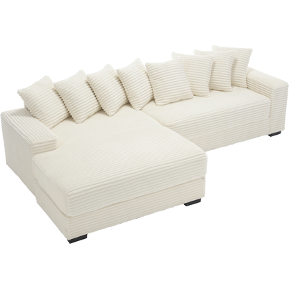 Oversized Two-Piece Couches, L Shaped Sofa, Corduroy, Left Chaise Daybed,with Armrests,Eight Throw Pillows,Corner Sofa,Easy To Assemble, Beige